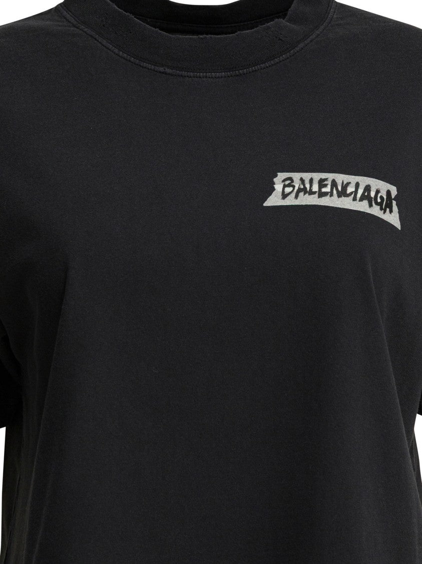 Balenciaga Masking Tape Print Black T-Shirt