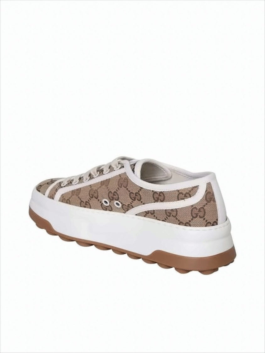 Gucci Monogram Canvas Low-Top Sneakers With White Trim