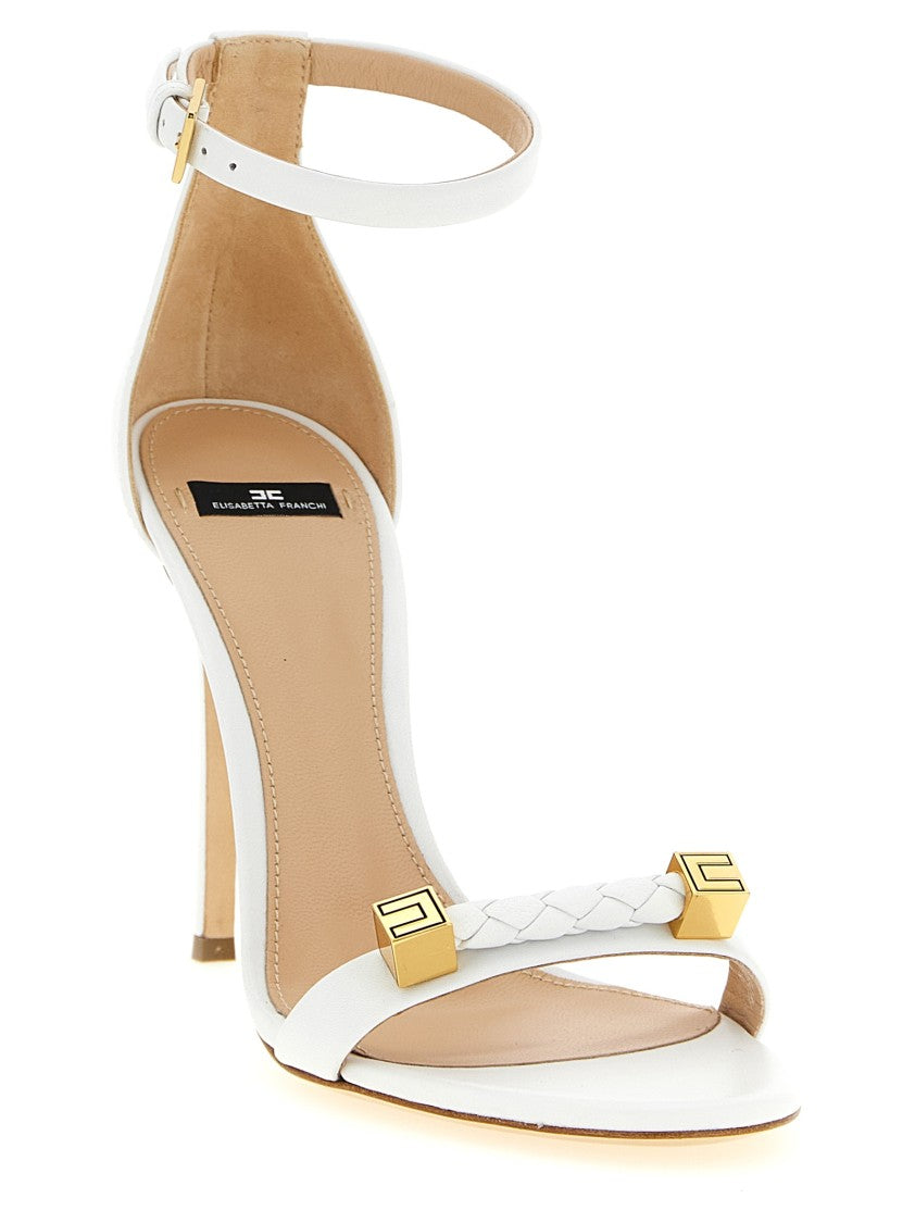 Elisabetta Franchi Woven Leather Sandals With Adjustable Ankle Strap