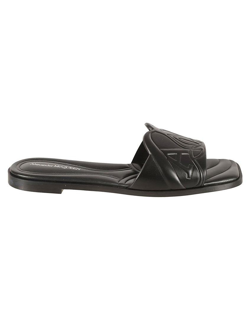 Alexander Mcqueen Black Sandals With Embossed Detailing