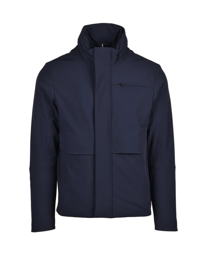 People Of Shibuya Navy Blue Ontake Coat With High Collar And Minimalist Design