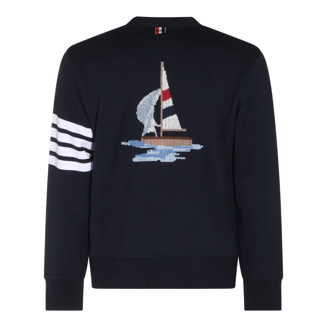 Thom Browne V-Neck Cotton Knit Sweater With Embroidered Sailboat