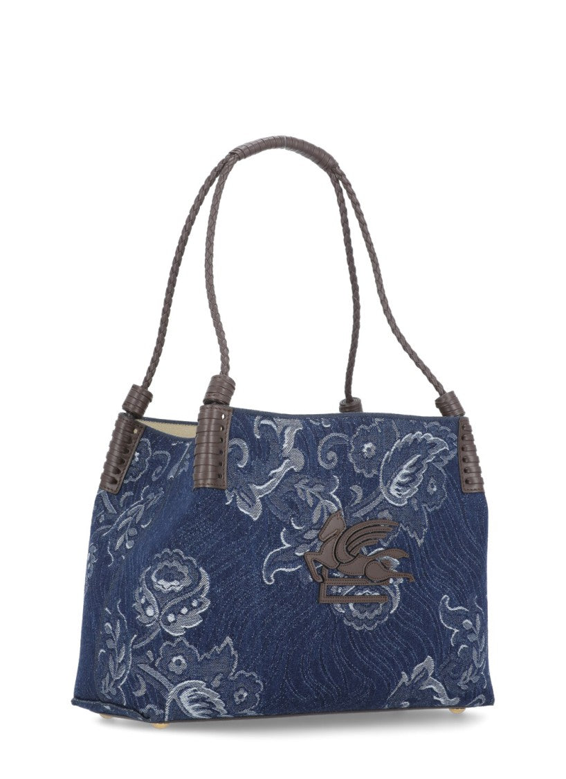 Etro Media Denim Jacquard Bag With Intricate Rose Pattern