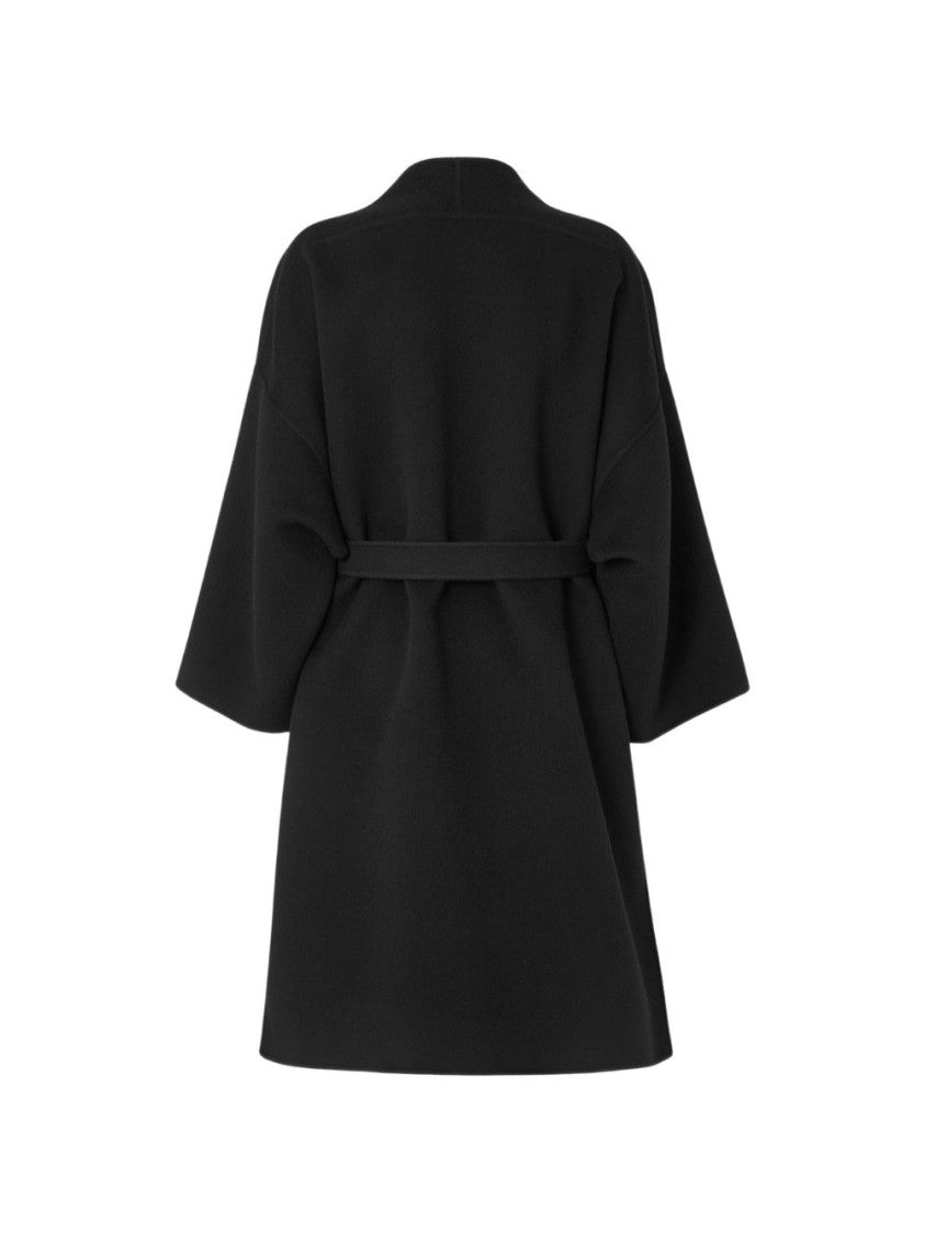 Fendi Black Ff Zucca Belted Wool Midi Coat