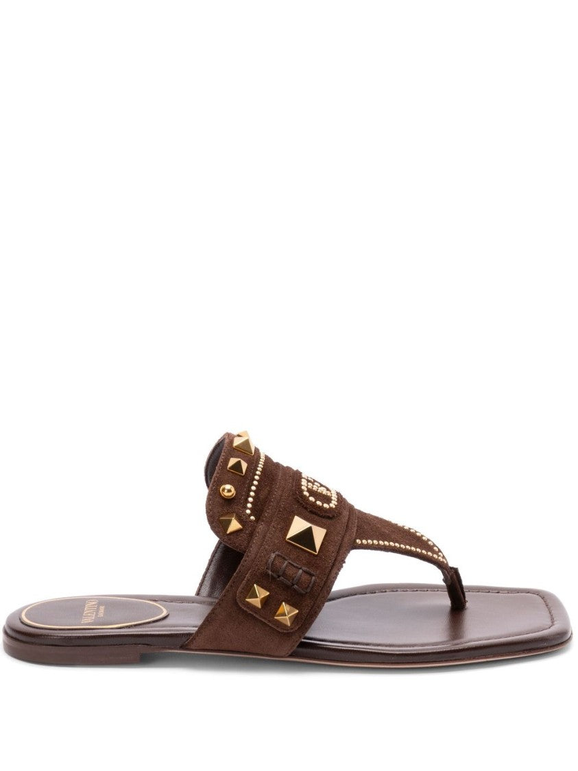 Valentino Garavani Plaster Caster Flip Flops With Gold Accents And Open Toe
