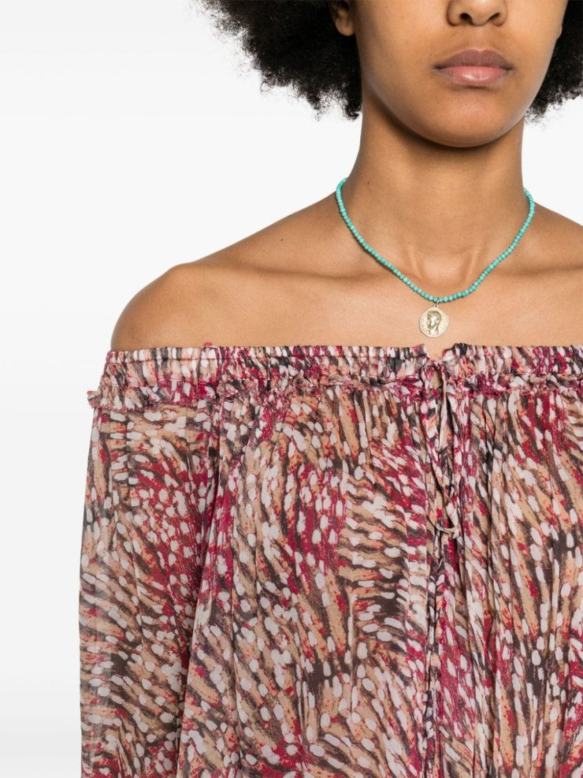 Isabel Marant Étoile Raspberry Pink/Multicolour Vutti Off-Shoulder Blouse