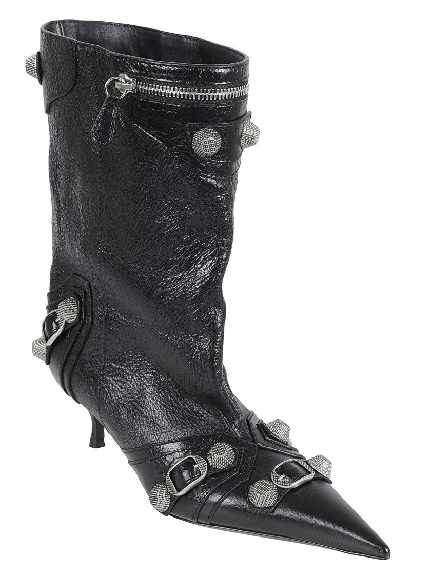 Balenciaga Mid-Calf Lambskin Boots With Metallic Accents
