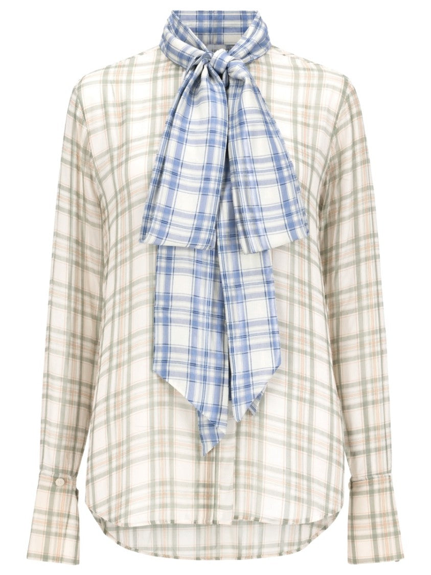 Acne Studios Plaid Bow Tie Silk Blouse