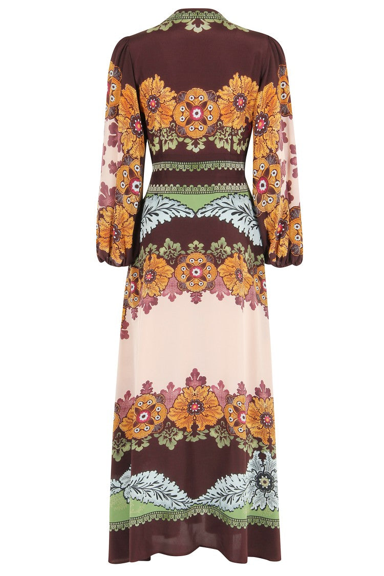 La Double J Bordeaux Printed Crepe De Chine Maxi Dress