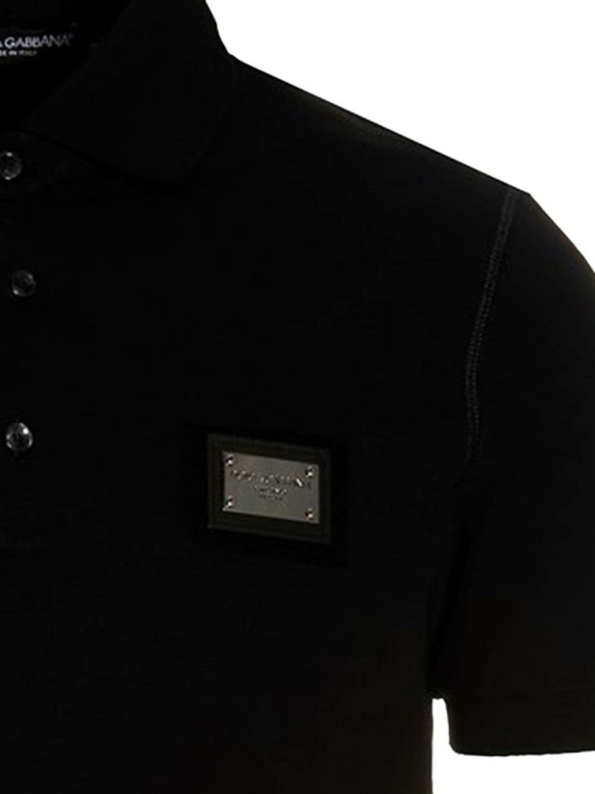 Dolce & Gabbana Black Cotton Piquet Logo Plaque Polo Shirt