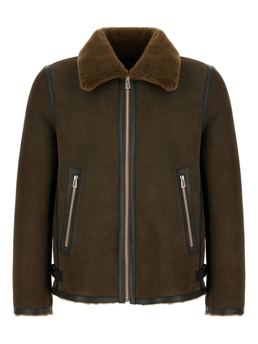 Paul Smith Brown Suede Jacket With Shearling Collar