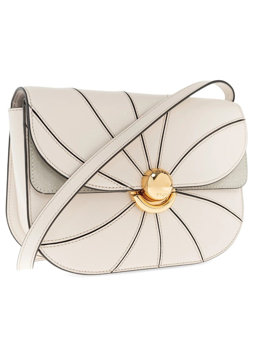 Furla Sfera S White Leather Curved Flap Bag