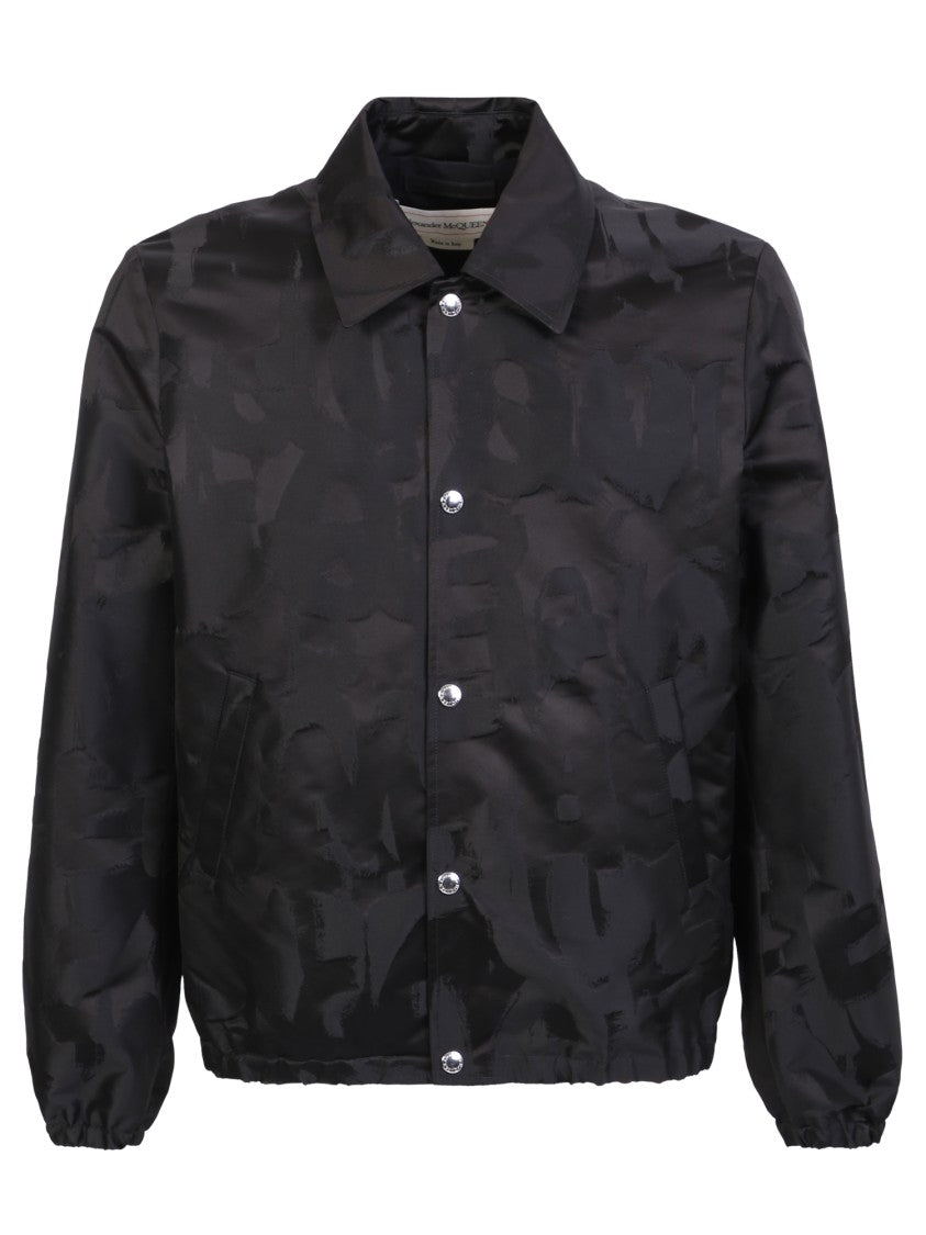 Alexander Mcqueen Black Jacket With Graffiti Tonal Logo Pattern