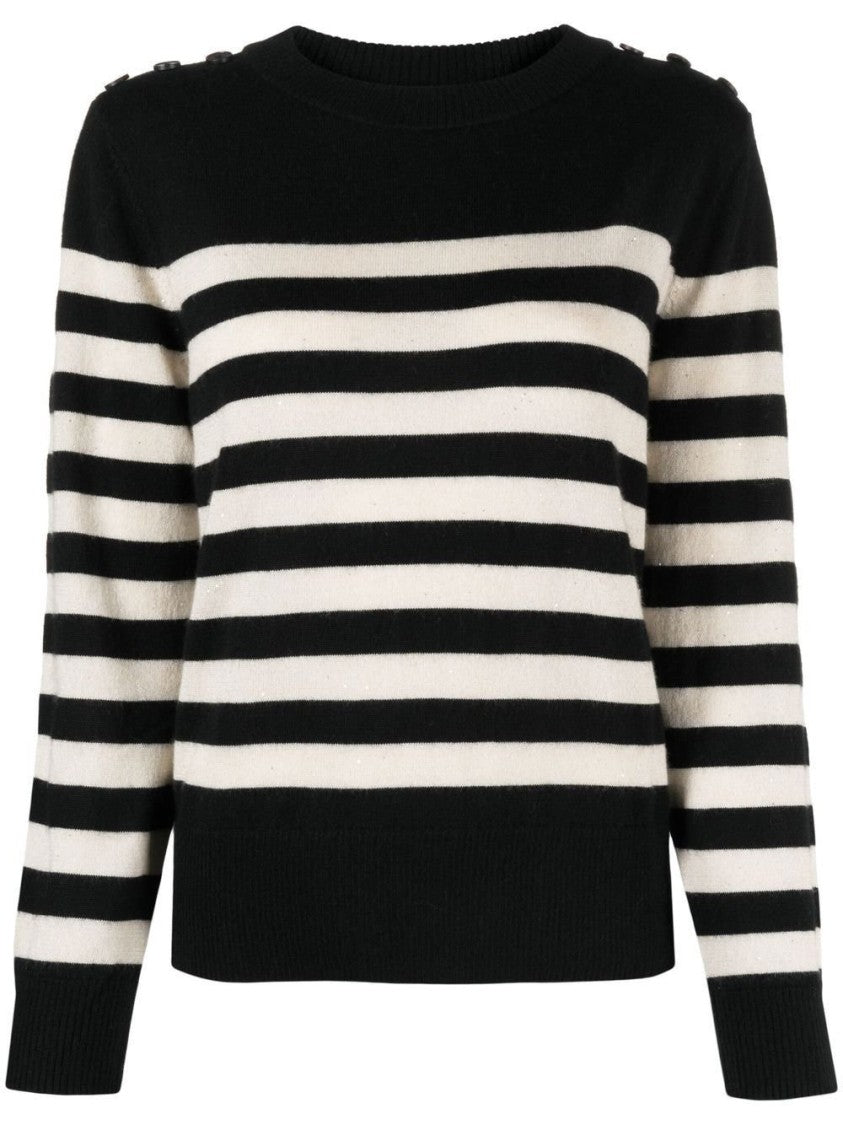 Max&Moi Horizontal Stripe Wool Sweater With Ribbed Cuffs And Crew Neckline