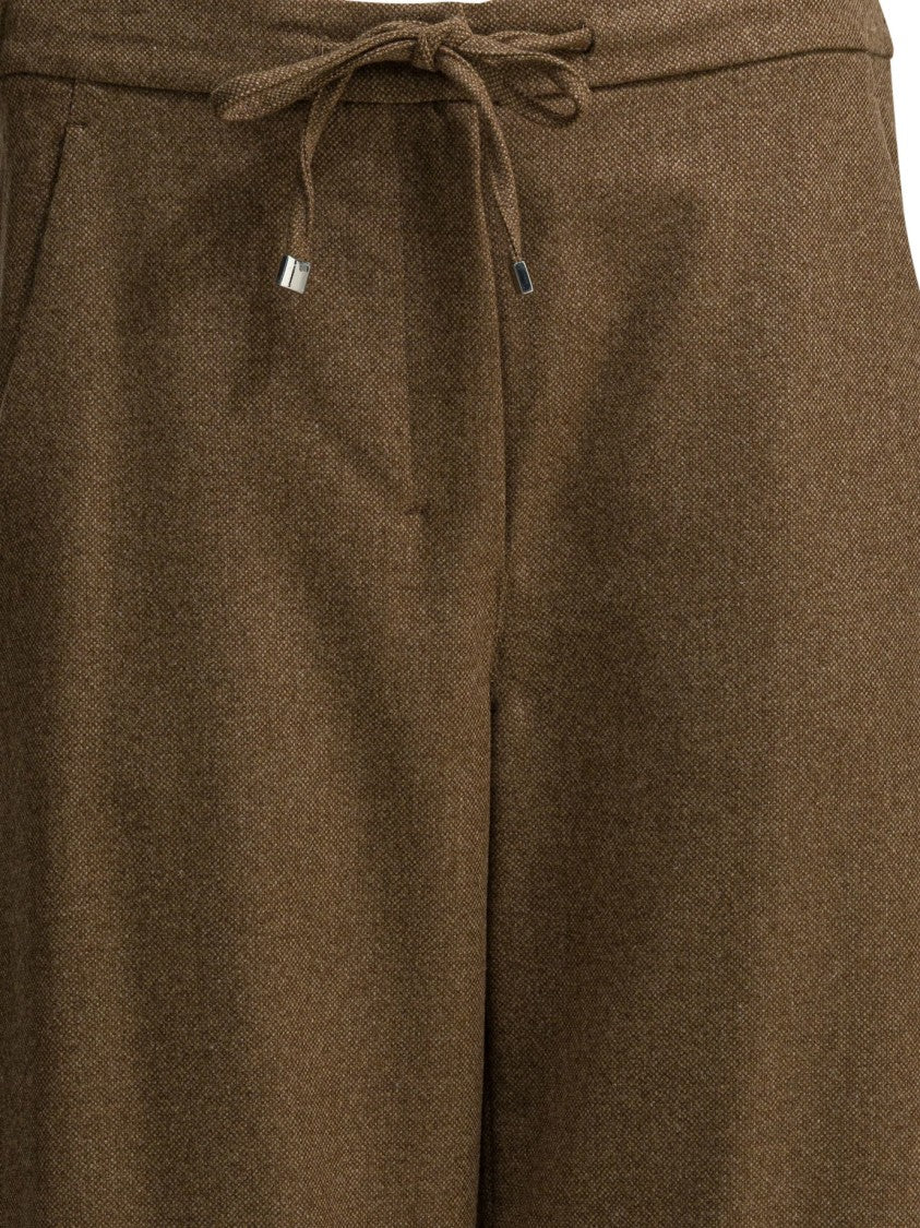 Max Mara Cropped Beige Trousers With Drawstring Waist And Textured Finish