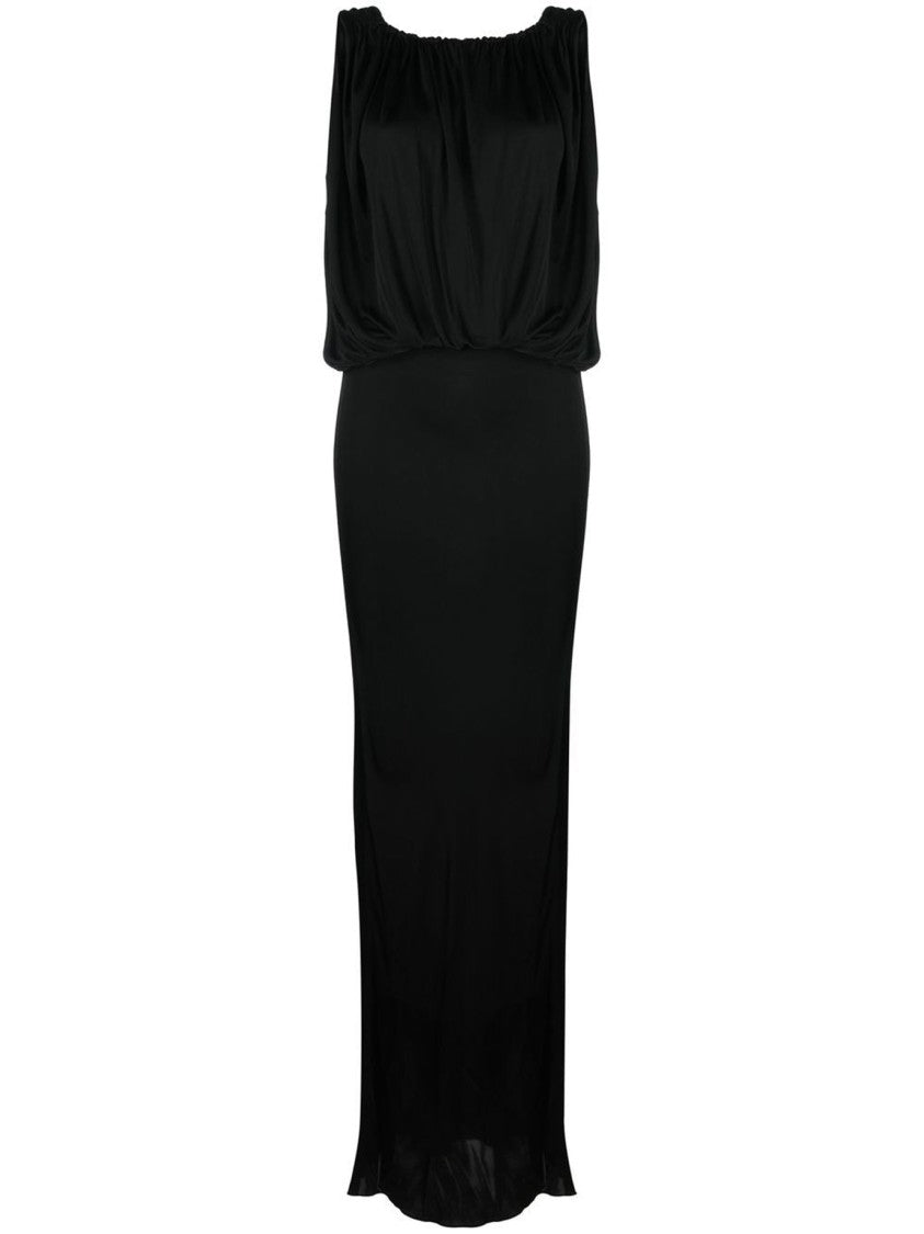 Saint Laurent Long Black Dress With Gathered Bodice