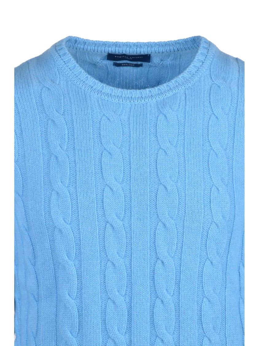 Daniele Fiesoli Intarsia Cable Knit Crewneck Pullover In Ultrafine Merino Wool