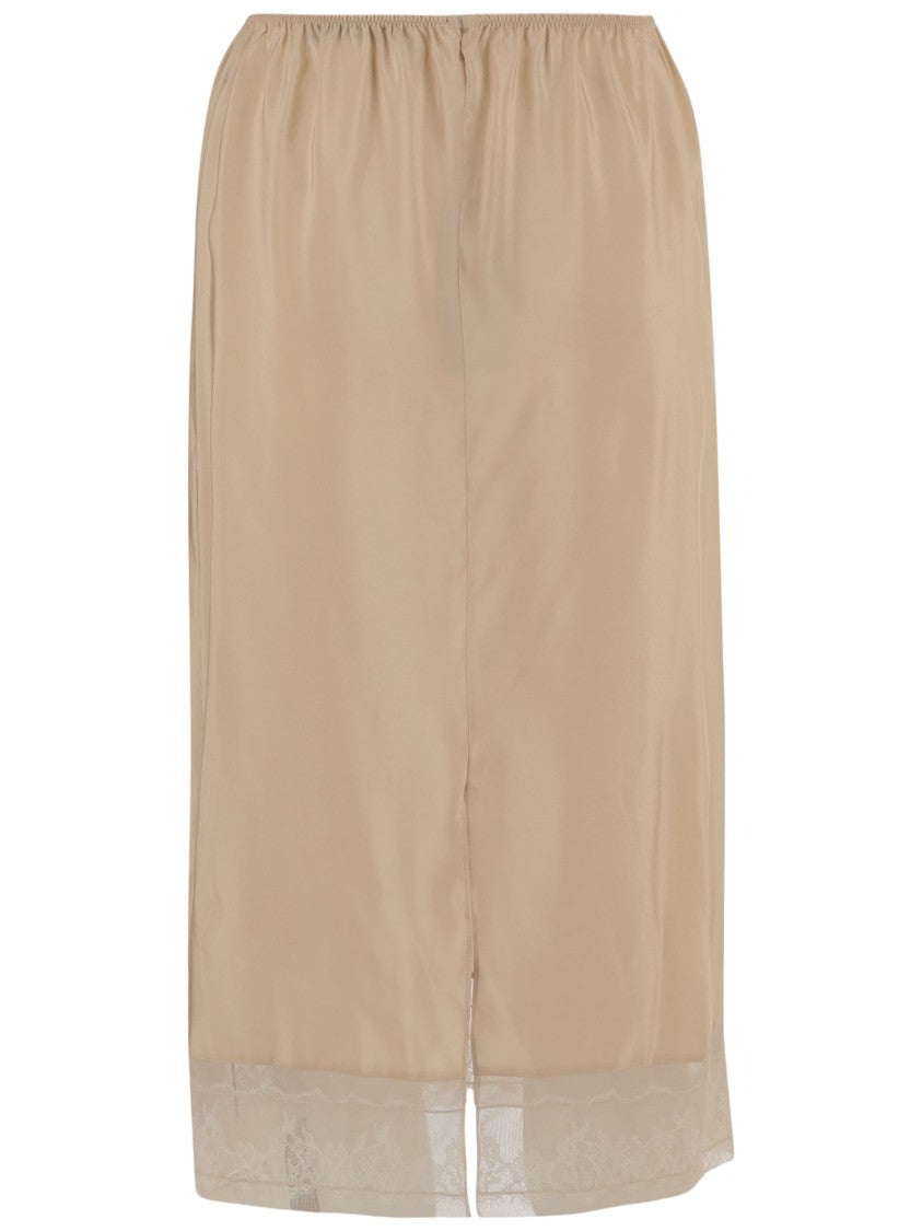 Carven Straight-Leg Beige Skirt With Soft Lace Trim