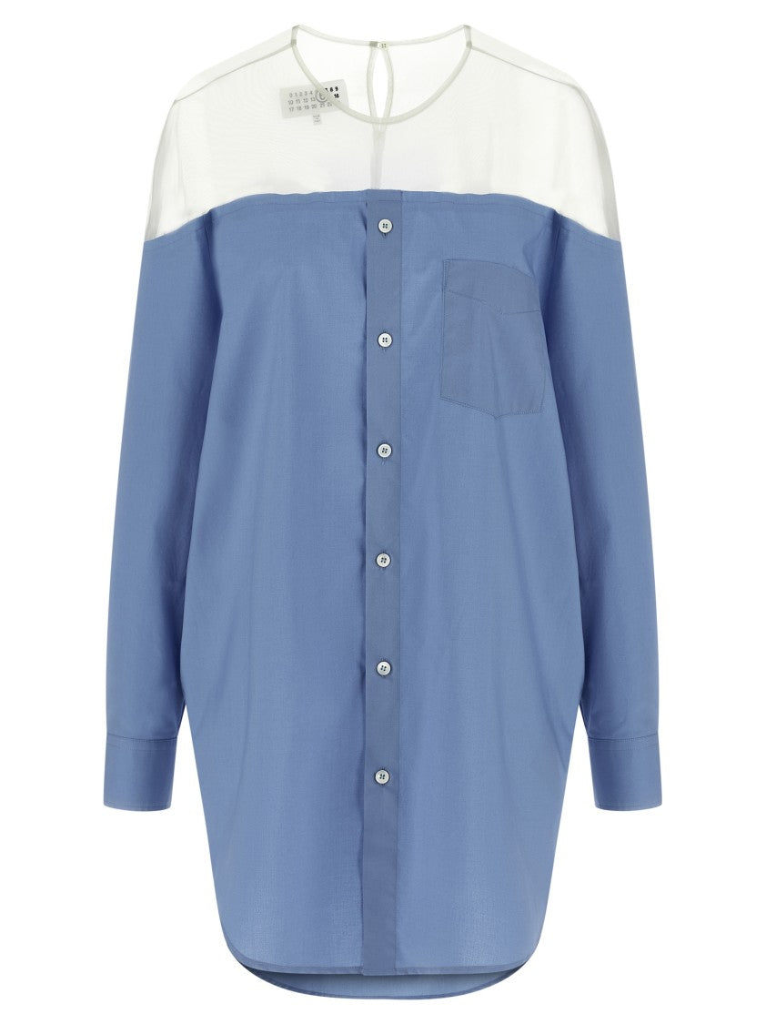 Mm6 By Maison Margiela Cotton Poplin Shirt With Tulle Insert And Teardrop Detail