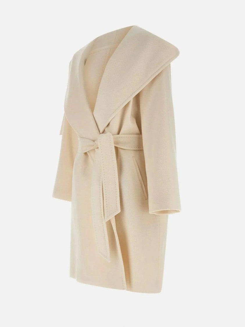Max Mara Belted Beige Virgin Wool Newmang Coat