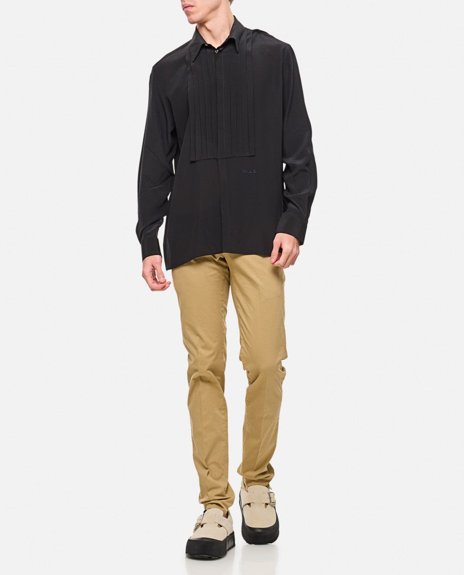 Givenchy Pleated Front Black Shirt With Classic Collar