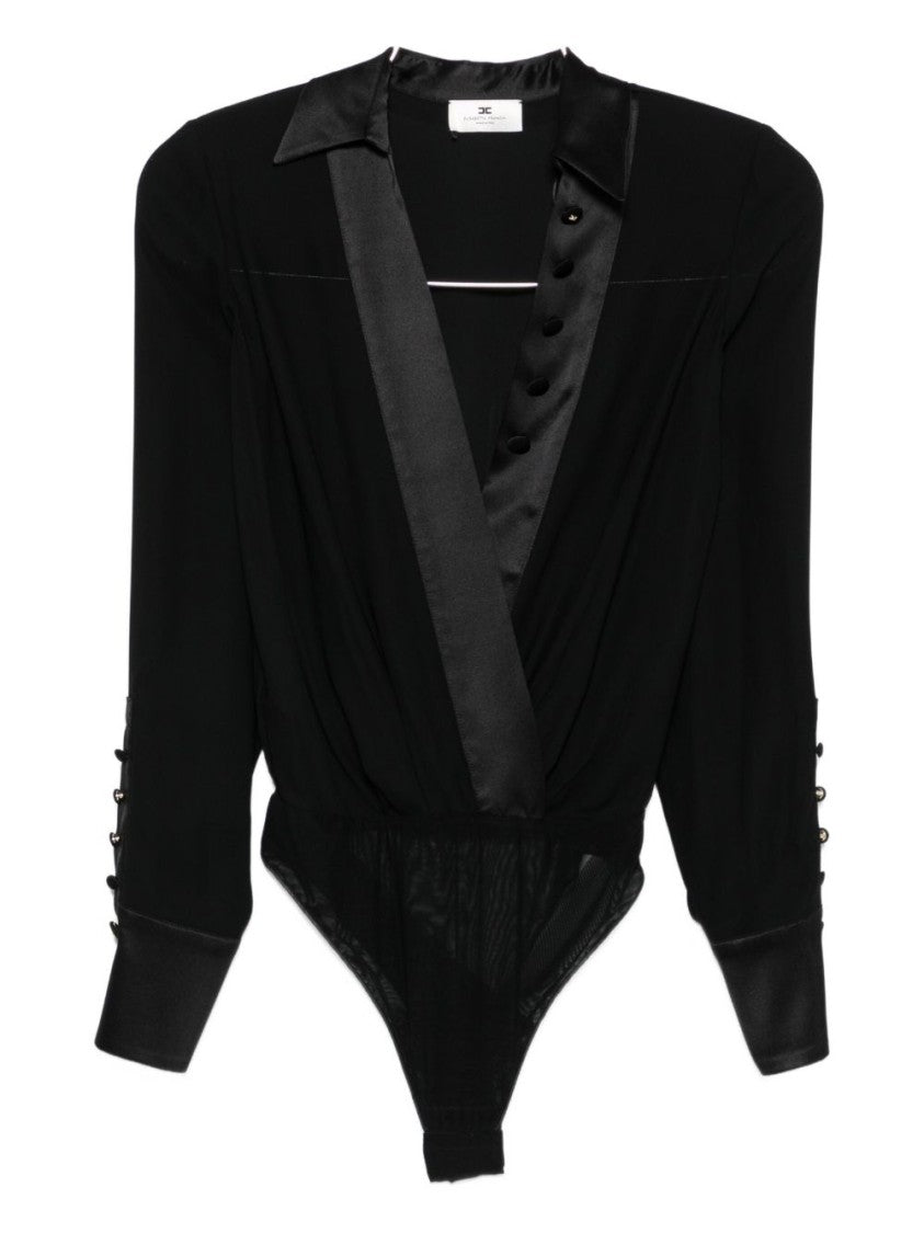 Elisabetta Franchi Bodysuit Shirt With Satin Lapels