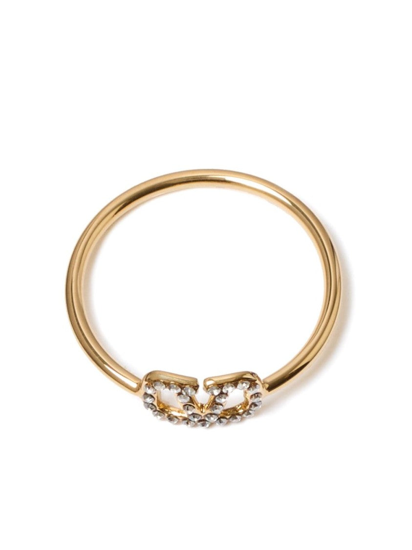 Valentino Garavani Gold Ring Interlocking Letter Crystal Accents Jewelry
