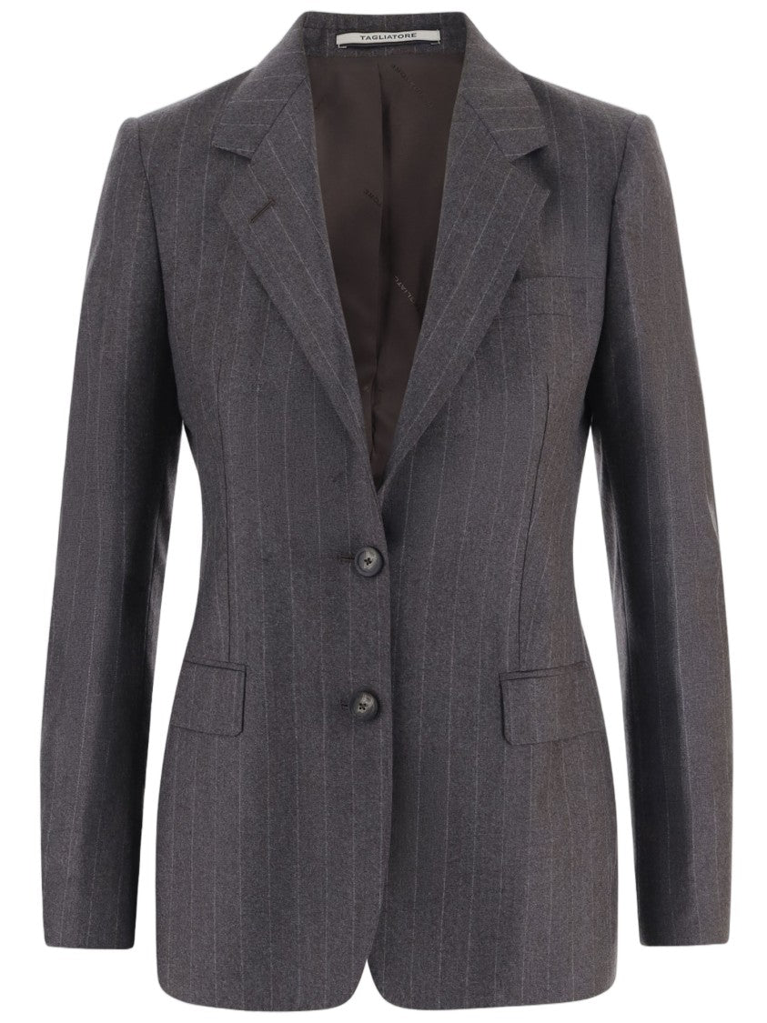 Tagliatore Structured Wool Jacket With Subtle Striped Pattern