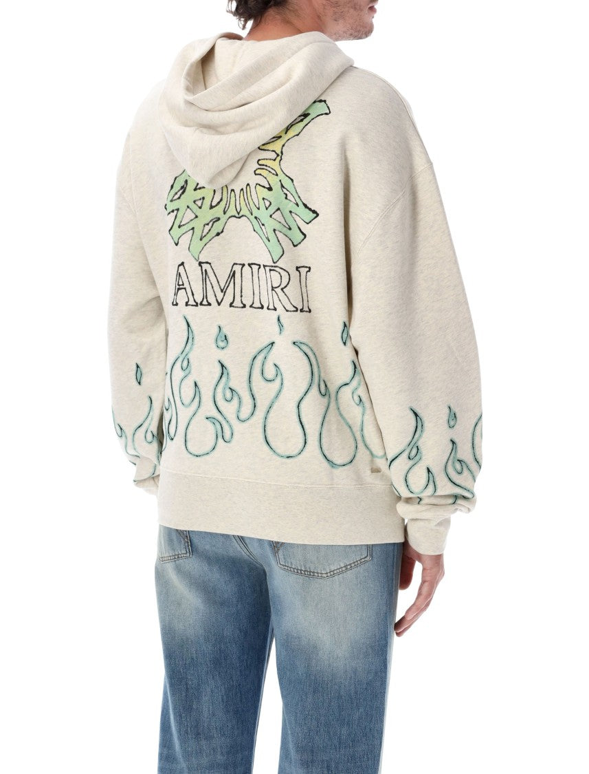 Amiri Ma Quad Flames Hand-Drawn Graphic Melange Hooded Sweatshirt