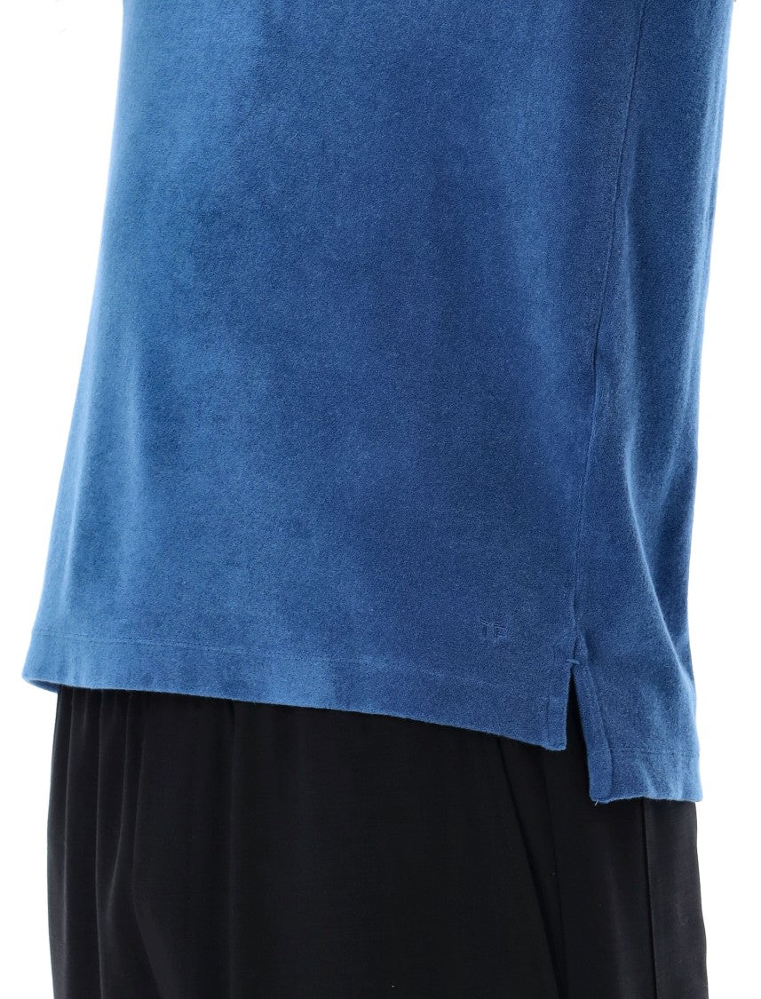Tom Ford Denim Blue Towelling Polo With Pointed Collar