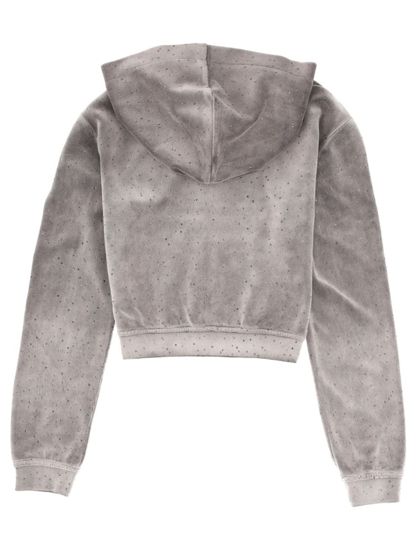 T By Alexander Wang Neutral Cropped Zip-Up Perforated Hoodie