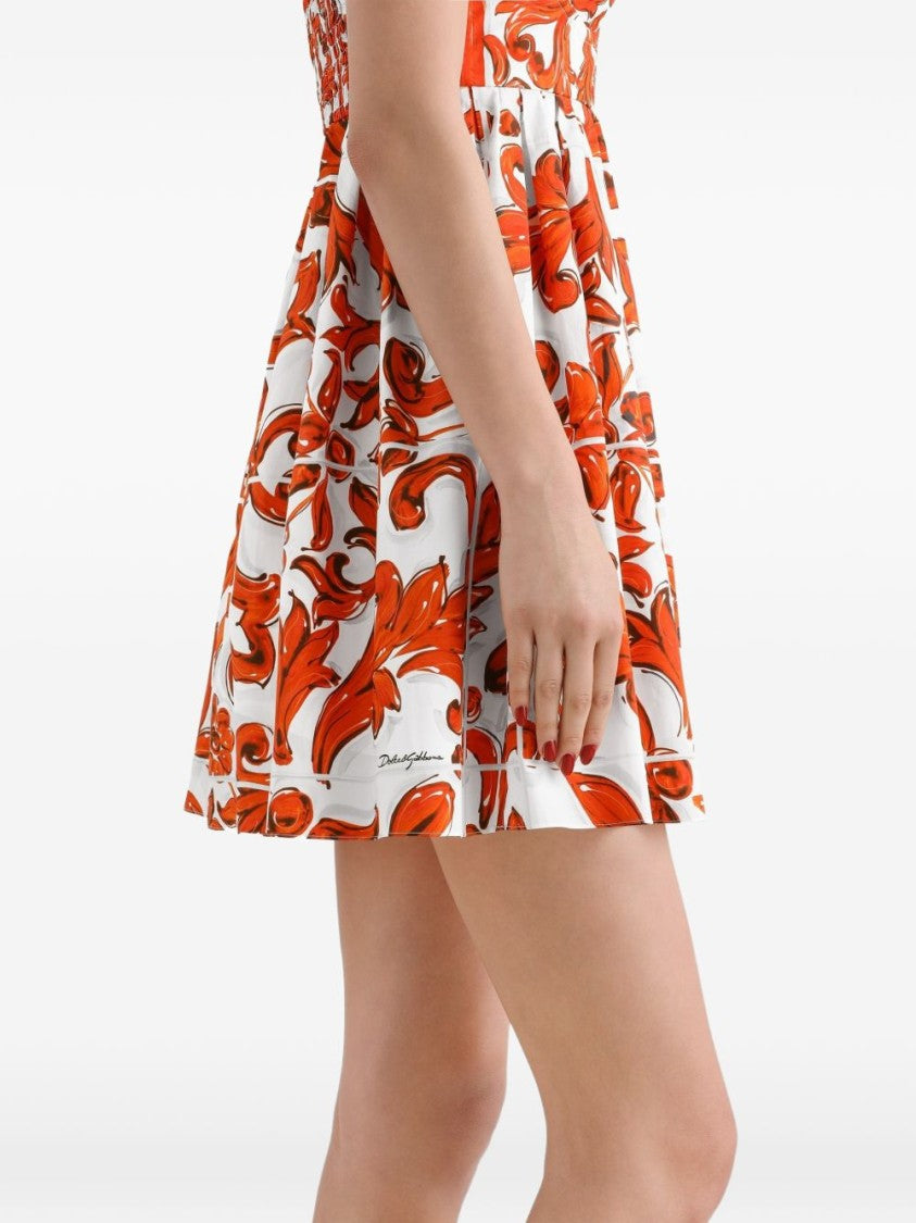 Dolce & Gabbana Majolica-Print Poplin Mini Dress With Fitted Bustier Bodice