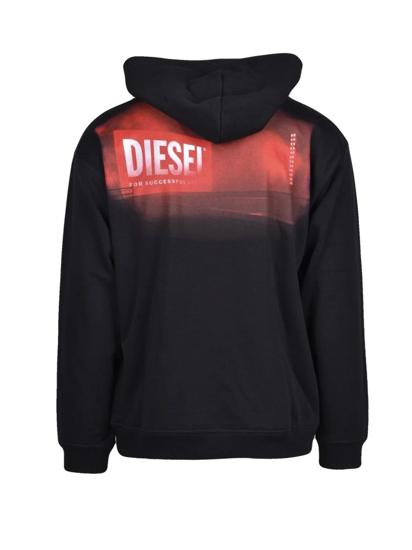 Diesel Hooded Black Sweatshirt With Bold Gradient Detailing