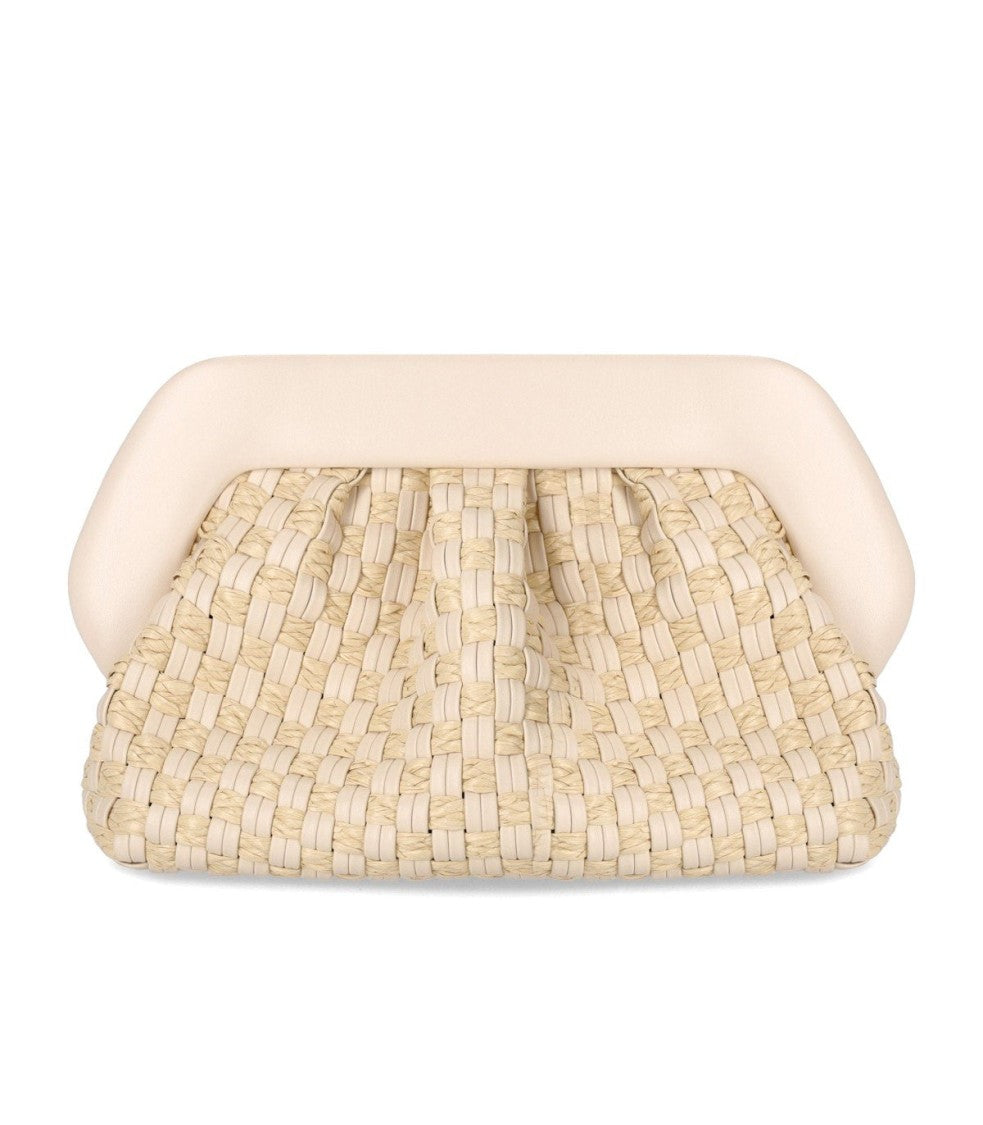 Themoirè Bios Micro Weaved Straw Shell Clutch Bag