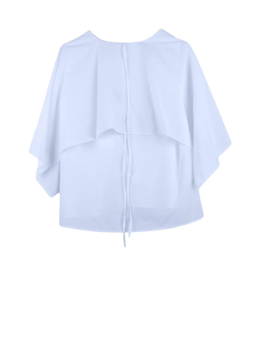Psophia White Cropped V-Neck Tie Short-Sleeve Top