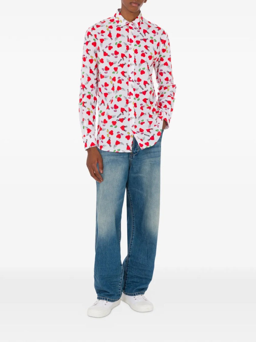 Moschino Long-Sleeve Button-Up Shirt With Playful Heart And Cherry Print