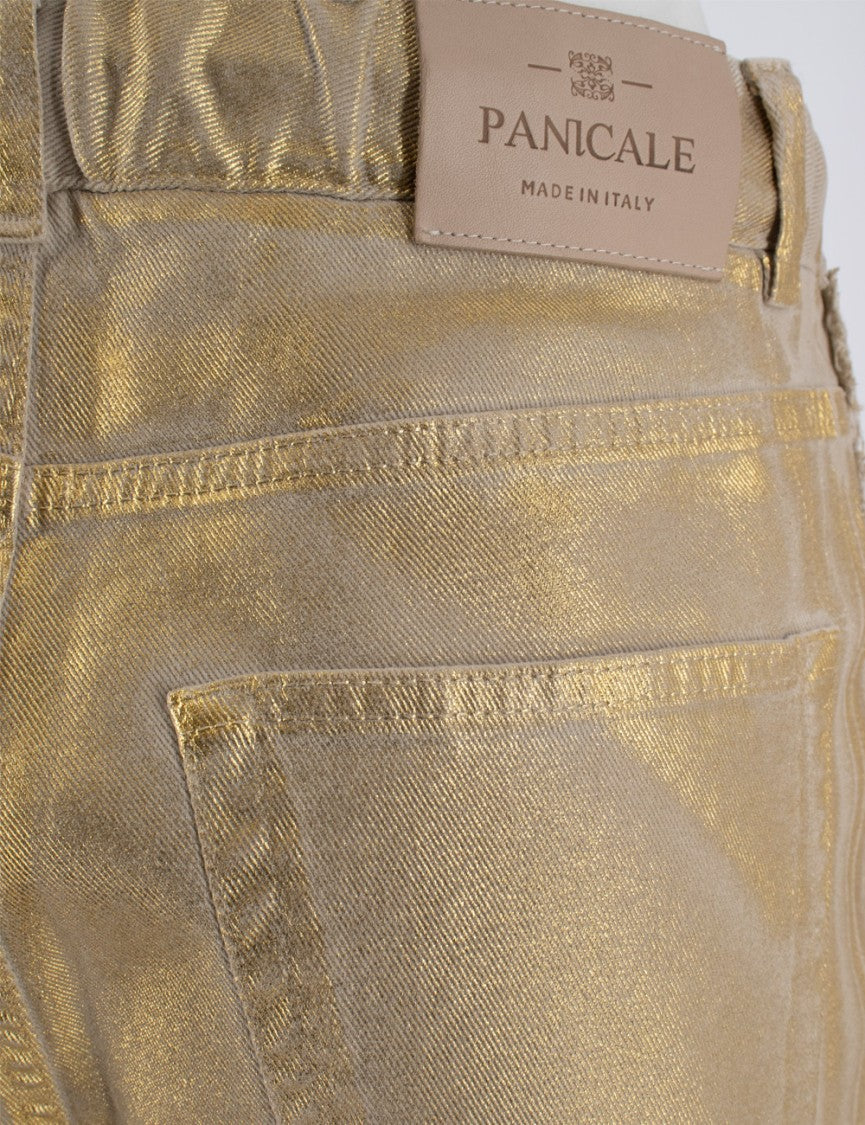 Panicale Fringe-Detailed Gold Viscose Trousers With Drawstring Waist