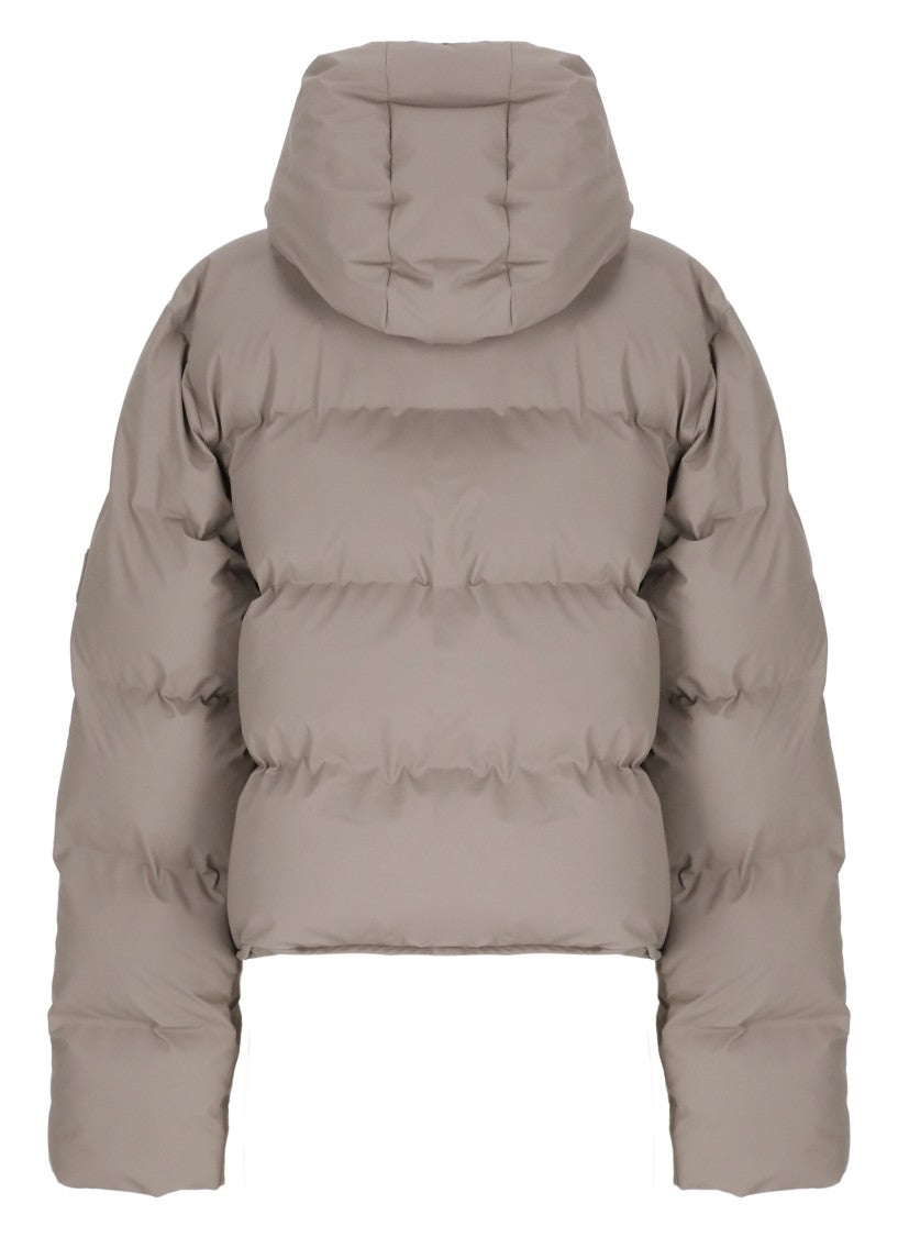 Rains Alta Puffer Greige Quilted Hooded Short Down Jacket
