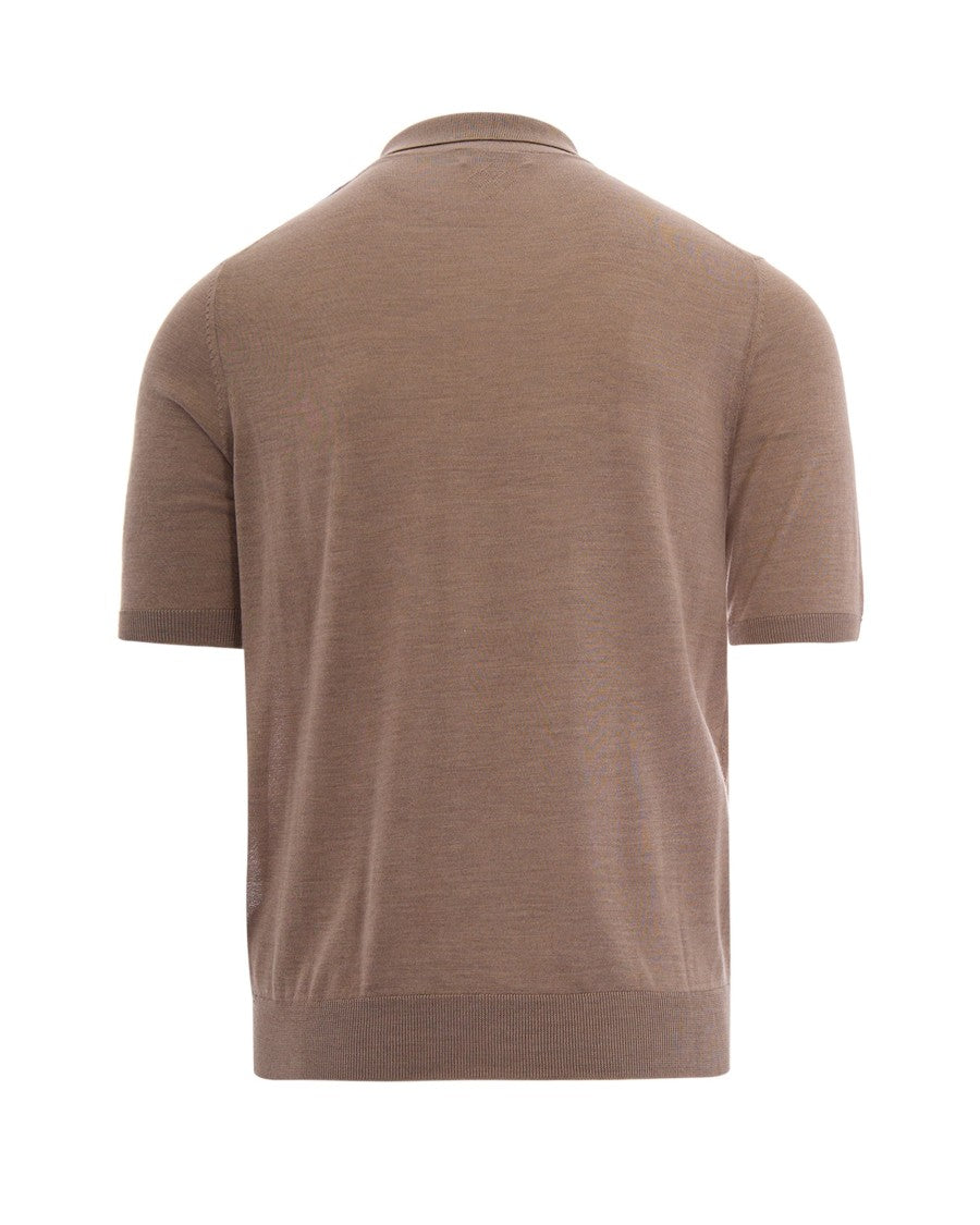 Ballantyne Brown Silk-Cashmere Blend Polo With Three-Button Placket