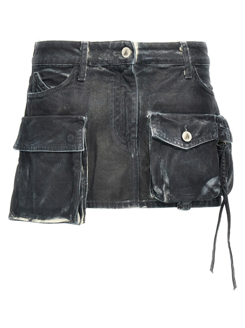 The Attico Distressed Black Cargo Mini Skirt