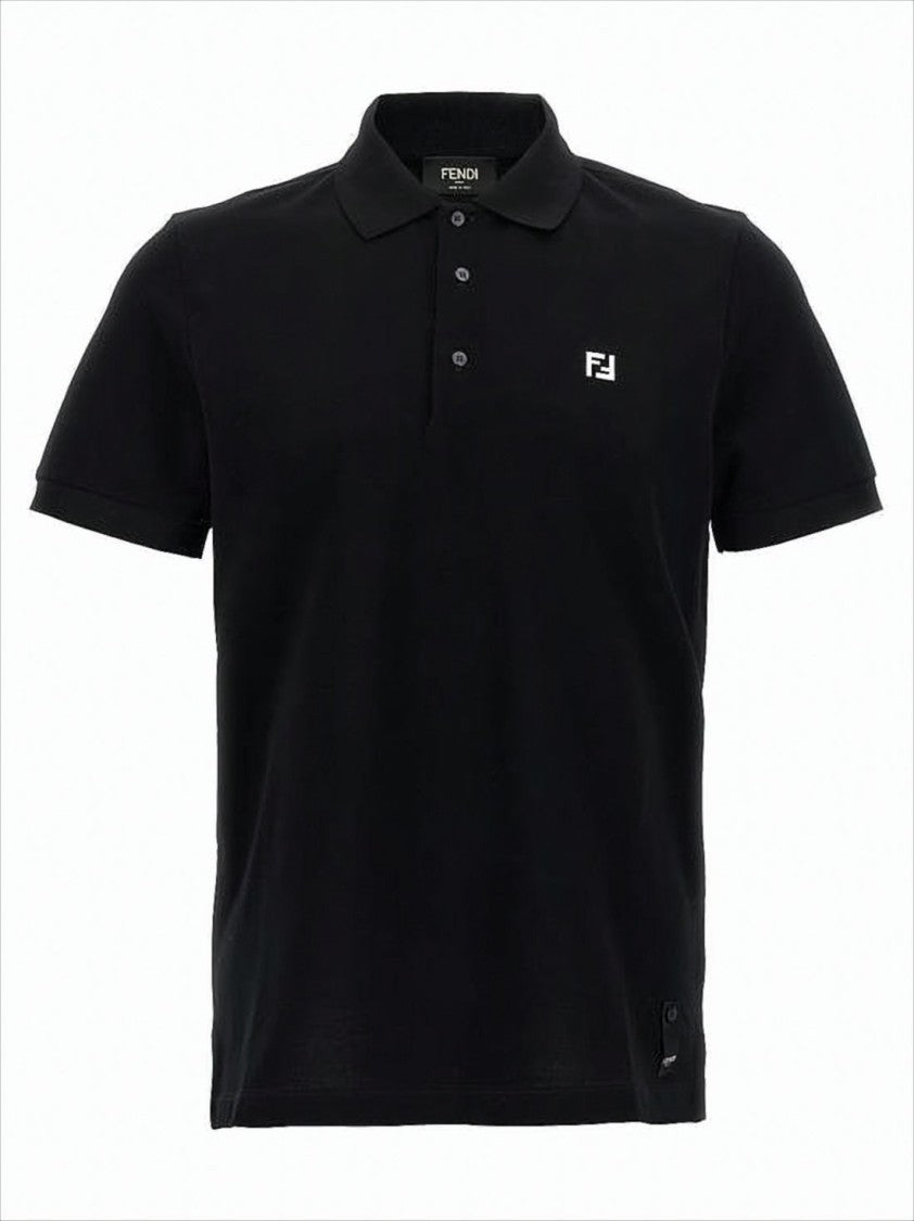 Fendi Short-Sleeve Black Polo Shirt With Subtle Logo Detail