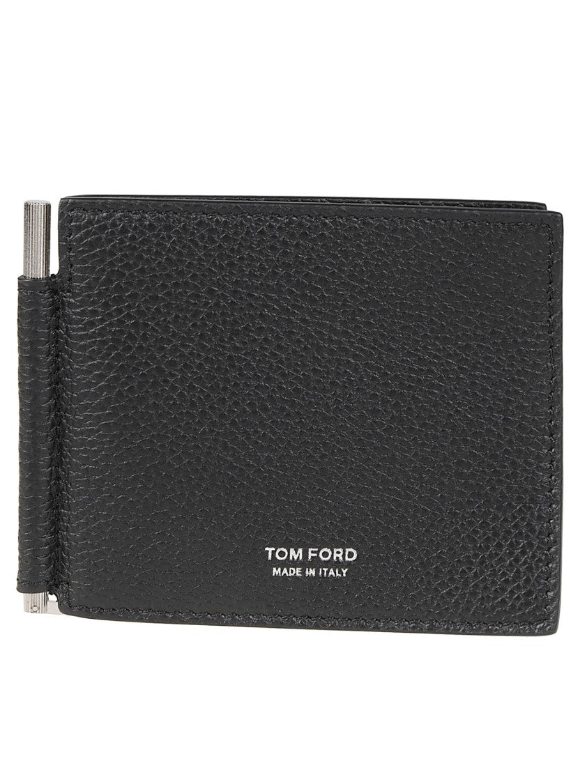 Tom Ford T Line Money Clip Textured Calf Leather Wallet