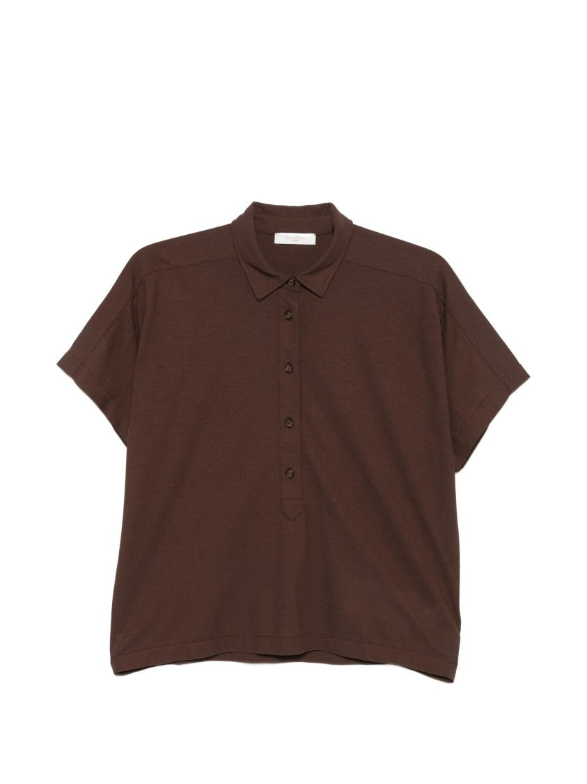 Zanone Brown Cropped Relaxed Fit Polo Shirt