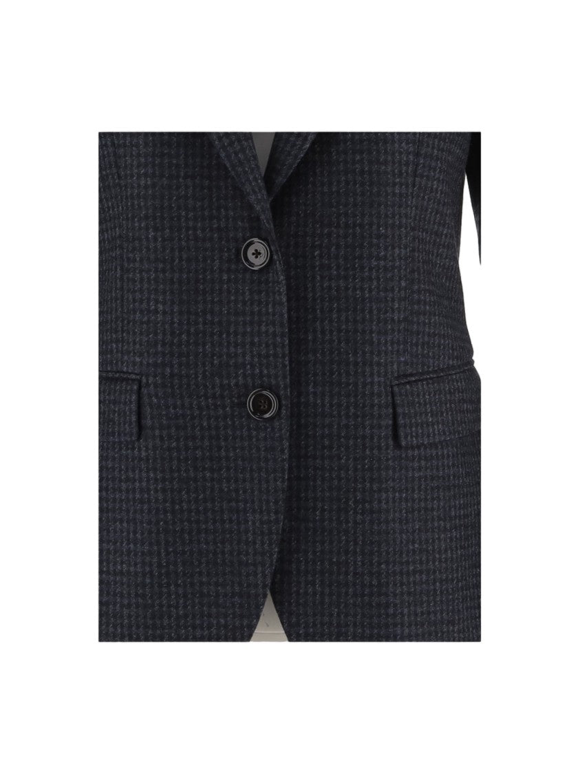 Lardini Dark Gray Layered Check Wool-Blend Jacket