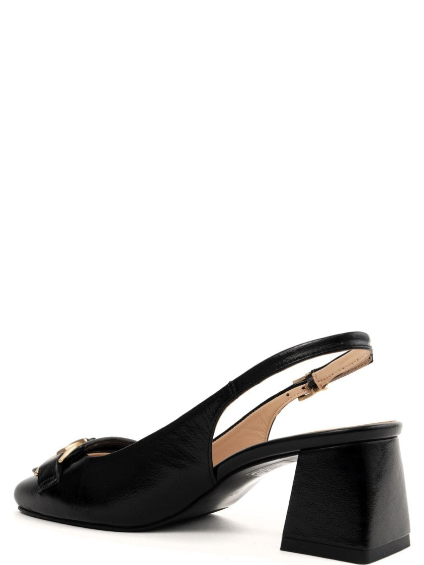Sergio Moretti Part-Open Black Cow Leather Mid Heel Pumps
