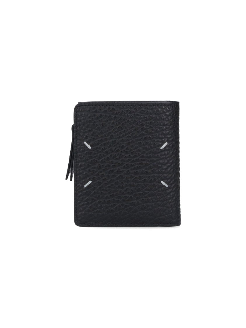 Maison Margiela Compact Black Hammered Calf Leather Zip Wallet