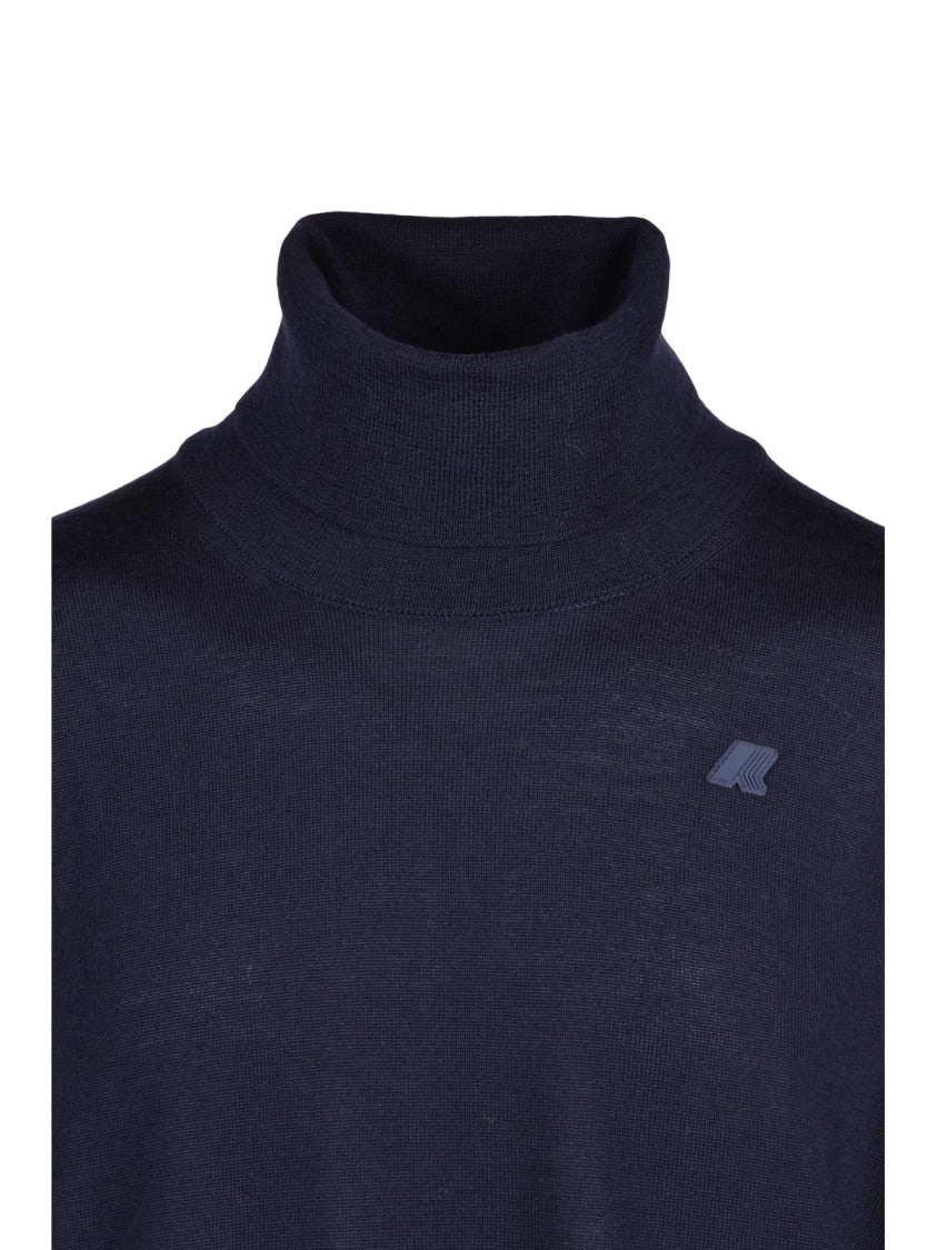 K-Way Blue Virgin Wool Turtleneck Sweater