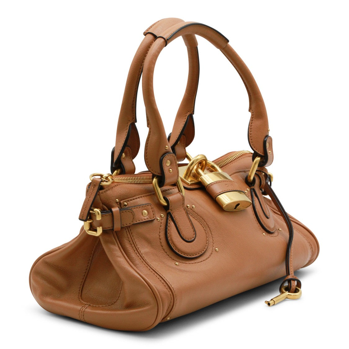 Chloé Structured Brown Leather Paddington Top Handle Bag