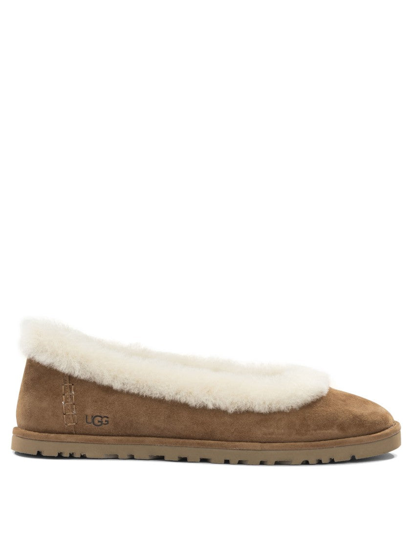 Ugg Suede Ballerinas With Plush Trim And Rubber Sole