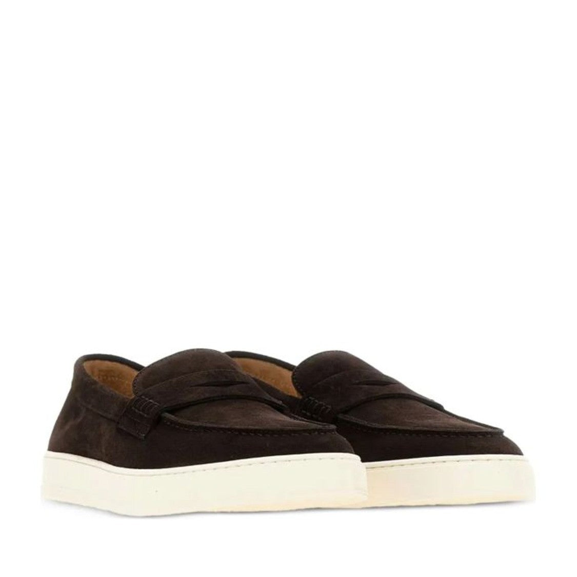Doucal's Brown Classic Penny Strap Contrasting Sole Leather Loafers